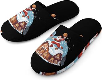 Generic Santa Playing Basketball Cotton Slippers for Men Memory Foam House Slippers Soft Anti-skid Sole Indoor Outdoor Shoes