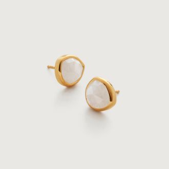 Monica Vinader Siren Moonstone Stud Earrings, Gold Vermeil on Silver