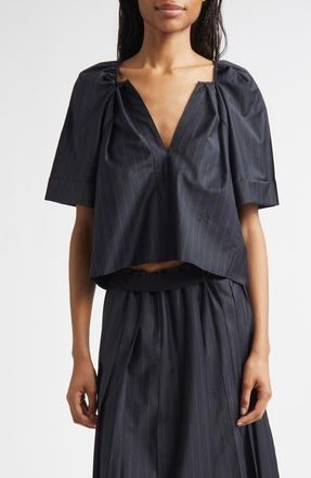 Nackiy&eacute; Grand Bazaar Pinstripe Crop Stretch Wool Blend Top in Charcoal Pinstripe at Nordstrom, Size 10 Us