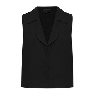 Emporio Armani Sleeveless Tops, female, Black, Size: 2XS Flowing Crepe V-Neck Blouse