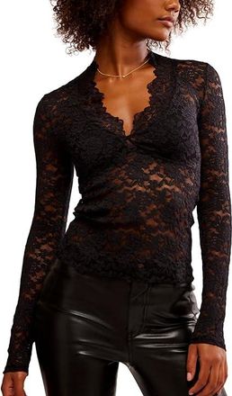 Free People All Day Lace Long Sleeve Womens Clothing Black : XL (Womens 14), Lace/Nylon