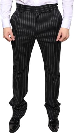 Dolce & Gabbana Black Stripes Skinny Men Dress Pants Polyester Wool Elastane