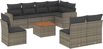 vidaXL Set De Muebles De Jard&iacute;n 9 Pzas Y Cojines Rat&aacute;n Sint&eacute;tico Gris Vidaxl