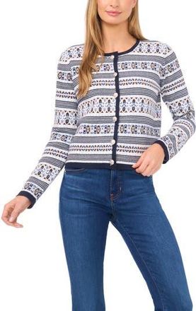 CeCe by Cynthia Steffe Fair Isle Stripe Cardigan in Heather Navy at Nordstrom Rack, Size Xx-Large