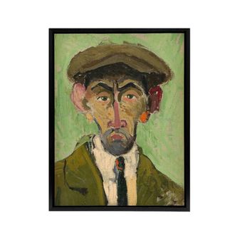 Artery8 Self Portrait in Green Arnold Weisz Kubincan Black Framed Canvas Art | Size: W24 x H32