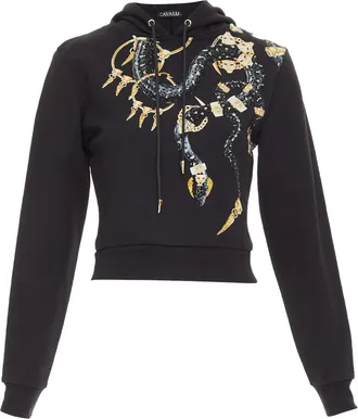 Roberto Cavalli logo print crystal cropped hoodie