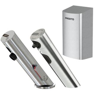 Presto Grifo Mezclador Infrarrojo Con Llave De Paso + Infrarrojo Dispensador De Jab&oacute;n + Secador De Manos Presto Linea Acero Inoxidable Cepillado