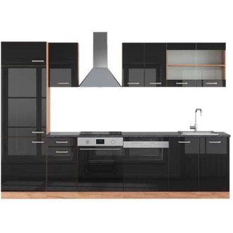 Vicco Mueble De Cocina R-line, Roble Negro/dorado De Alto Brillo, 300 Cm, Et Antracita, Vicco