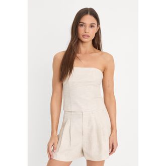 Good American Womens Linen Strapless Top | Oat, Size Medium | Good American by Khlo&Egrave; Kardashian