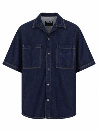 Versace Jeans Couture Baroque Logo Chest Denim Shirt
