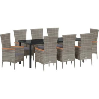 vidaXL Conjunto De Comedor De Jard&iacute;n Con Coj&iacute;n 9 Pcs Gris Vidaxl