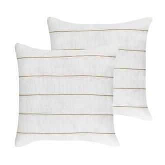 Beliani Beliani - Lote De 2 Cojines De Lino De Algod&oacute;n Con Estampado De Rayas En Color Blanco Y Beige 50 X 50 Cm Milas