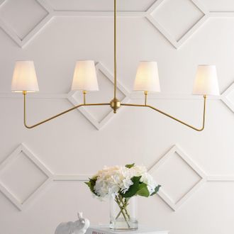Jonathan Y Designs Signe 47.5 4-Light Classic Minimalist Iron Linear LED Pendant, Gold Painting