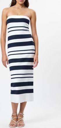 French Connection Maxime Stripe Strapless Midi Dress in Summerwhite-Marine at Nordstrom, Size X-Small