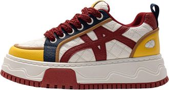 Generic Men Thick Soled Sneakers with Color Blocking Casual Comfortable and Versatile Sports Shoes (Red,6.5)