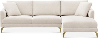 Castlery Lena Chaise Sectional Sofa Right Facing Customized, (Performance Boucle) Cream (Brass Legs), Spill Resistant, Removable Covers for Sofas, Castlery