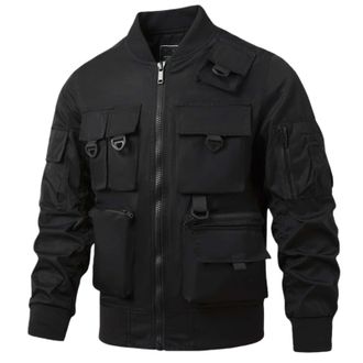 Generic Mens Military Tactical Jacket,Multi Pockets Bomber Jacket,Lightweight Casual Spring Fall Windbreaker (Black,M)