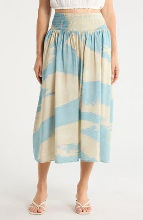 DKNY Smock Waist Pleated Skirt in Cameo Blu Brushstroke at Nordstrom Rack, Size X-Large