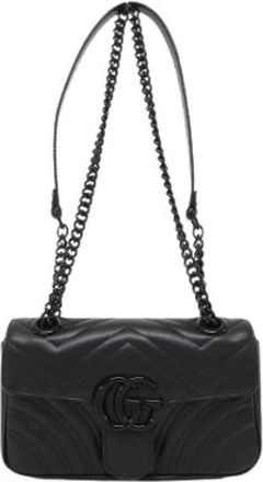 Gucci Pre-owned GG Marmont Quilted Chevron Leather Shoulder Bag - Dames - Vintage Schoudertas - Zwart - ONE Size - Leer - Vintage