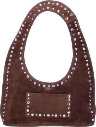 Gimaguas Brown Franca Silver-Studded Suede Shoulder Bag