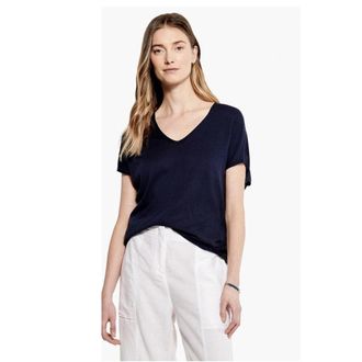 Nic+Zoe NIC+ZOE Sweater Womens Dark Indigo Cap Sleeve V-Neck Relaxed Fit FROG449