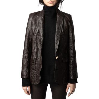 Zadig&Voltaire Valse Crinkled Leather Blazer in Land at Nordstrom, Size 8 Us