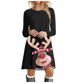 Generic Womens Christmas Jumper Dress Snowman Pattern Long Sleeve Sweatshirts with Pockets Halloween Sweater Dress Christmas Jumpers for Women Novelty Reindee