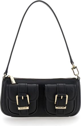 Michael Kors Zoe Black Shoulder Bag With Pockets And Straps On The Front In Hammered Leather Woman