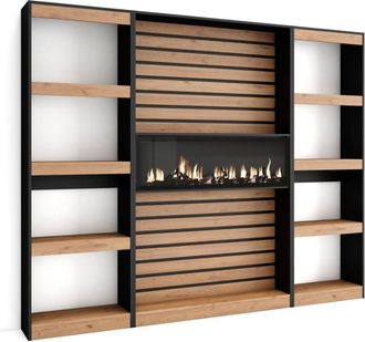 Skraut Home Librer&iacute;a efecto madera roble y negro 230x25x186 chimenea efecto fuego