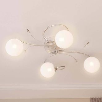 Berkfield Home Beautiful Ceiling Lamp with Round Glass Shades for 4 G9 LED Lights in White