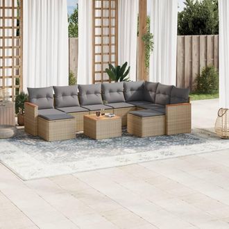 vidaXL Juego De Sof&aacute;s Jard&iacute;n Con Cojines Beige 10 Pzas Rat&aacute;n Sint&eacute;tico Vidaxl