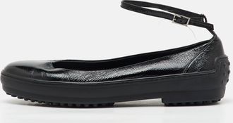 Tod's Tods Black Patent Leather Ankle Strap Ballet Flats