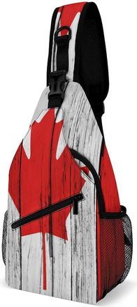 Generic Canada Flag Grunge Wood Mens Crossbody Chest Sling Bag for Travel Hiking Lightweight Shoulder Bags with Small Side