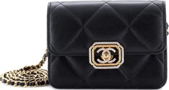 Chanel Crystal Geometric Frame CC Clutch with Chain Quilted Calfskin crossbody bag - Nero