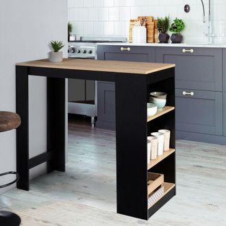 IDMarket Mesa De Bar Barth Para 2 A 4 Personas, Madera Negra Y Tablero Con Aspecto De Haya