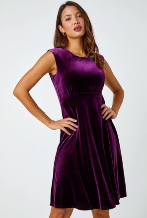 Roman Velvet Fluted Hem Stretch Dress