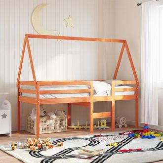 vidaXL Cama Alta Con Techo Madera Maciza De Pino Marr&oacute;n Cera 90x200 Cm Vidaxl