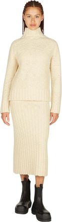 Jil Sander Wool Rib Midi Rok - Dames - Midirokken - Beige - XS - Wol - Rokken