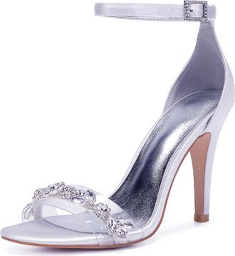 Generic Wedding Bridal Shoes Womens Peep Toe Bridal Stiletto Heel Sandals Satin Prom Party Dress Pumps 10.5CM,White,9 UK