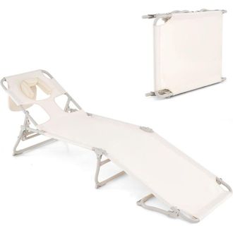 Costway Costway Tumbonas Jardin Exterior Plegable, Orificios Para La Cara, Tumbona Plegable Con Respaldo Y Reposapi&eacute;s Ajustables, Tumbona Jardin Playa Piscina