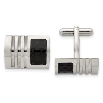 Diamond2Deal Stainless Steel Brushed Black Carbon Fiber Inlay Cufflinks
