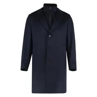 HUGO BOSS Single-Breasted Coats, male, Blue, L, Regular-fit wool-cashmere coat with detachable inner vest