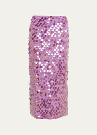 Zankov Delphine Sequined Mohair-Blend Knit Midi Skirt