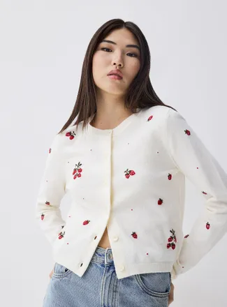 Twik Womens Spring embroidery boxy Cardigan Sweater