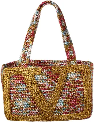 Valentino Vlogo Signature Medium Raffia Tote