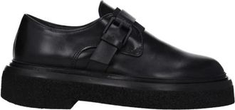 Max Mara Zwarte Leren Monkstrap Oxfords Derby - Heren - Loafers - Zwart - 35 EU - Schoenen