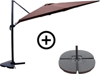 Concept Usine Conjunto de sombrilla marr&oacute;n 3x4m y 4 losas de lastre