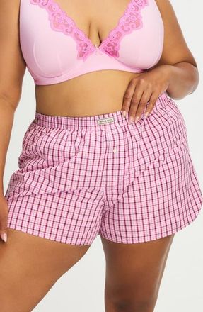 Savage x Fenty Kickback Casuals Pajama Boxers in Tulip Pink Plaid Behavior at Nordstrom, Size X-Large