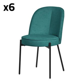 ML Design 6x Sillas de comedor redondas azul petrol poli&eacute;ster con patas de metal