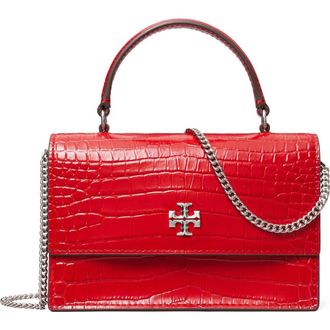 Tory Burch Mini Kira Croc Embossed Leather Top Handle Bag in Red Sky at Nordstrom